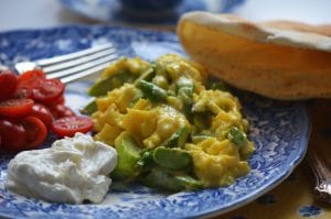 Soft scrambled eggs with asparagus, MaureenAbood.com