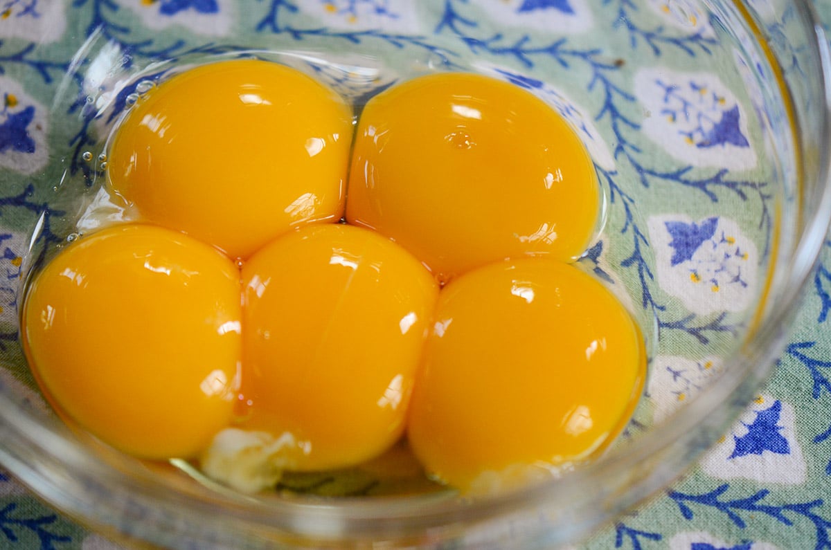 egg yolks in a glass bowl