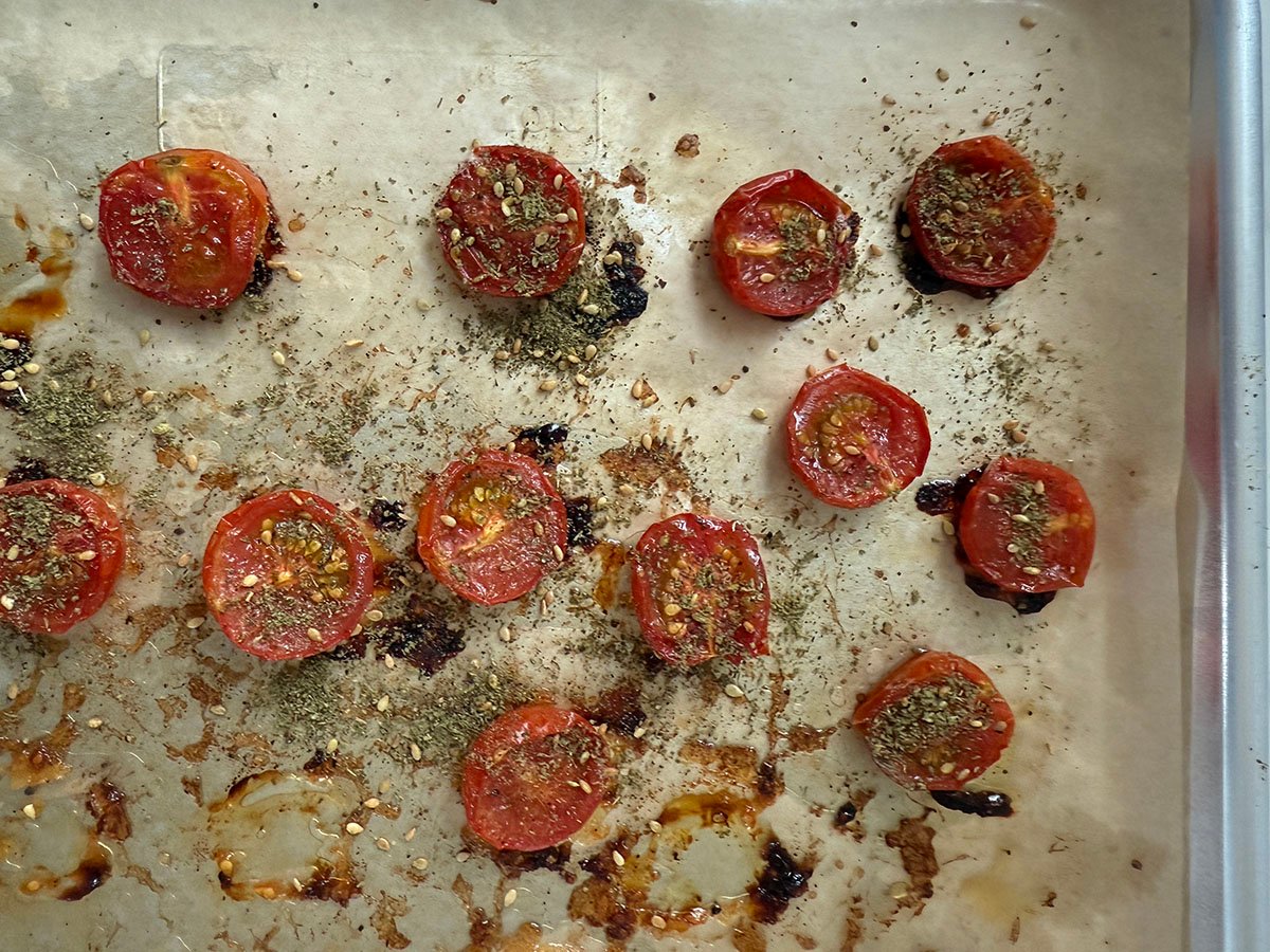 zaatar spice on roasted tomatoes