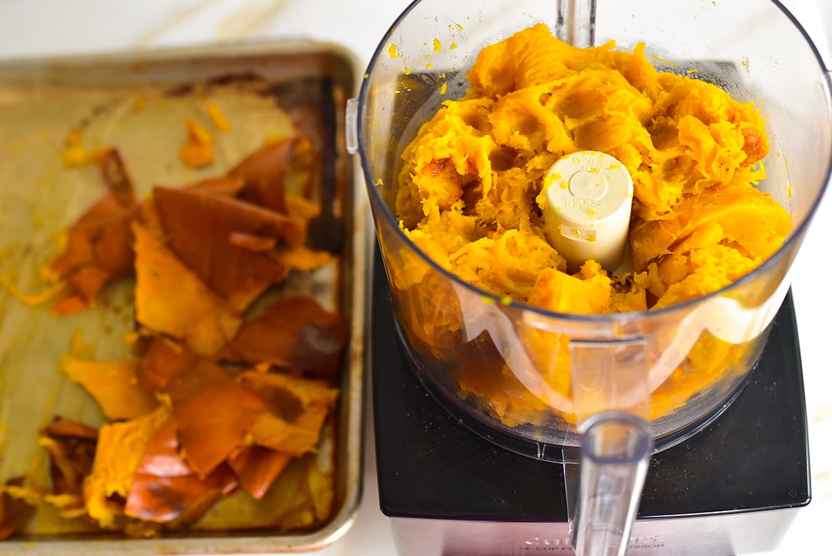 pumpkin flesh in a food processor