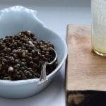 lentil salad in a white dish