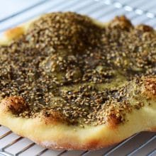 Manoushe with Za'atar, on a cooling rack