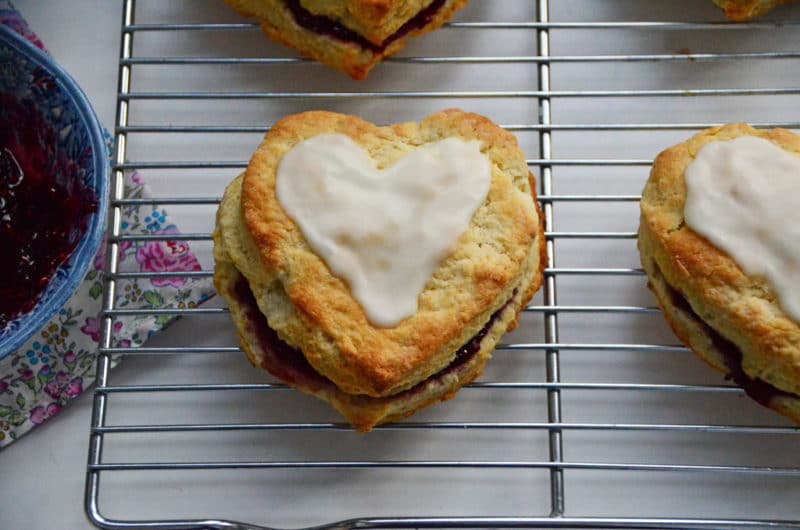 Raspberry heart scones with rose water glaze, Maureen Abood