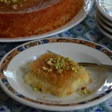 Knafeh on a plate with pistachios