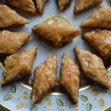 Baklava diamonds on a round plate with gold trim