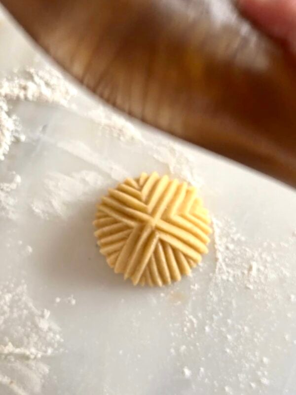 molded cookie dough on the countertop