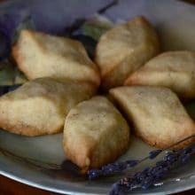 diamond shaped shortbread cookies on a painted plate