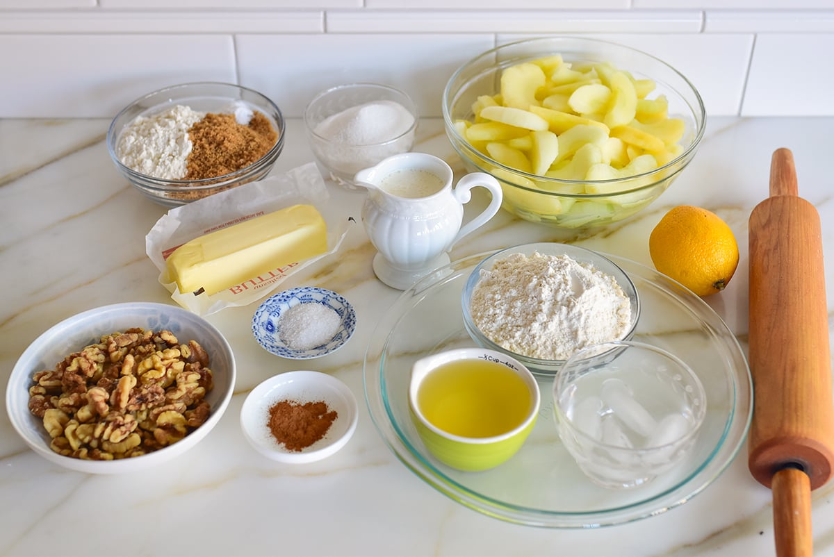 Ingredients on the counter for dutch apple pie