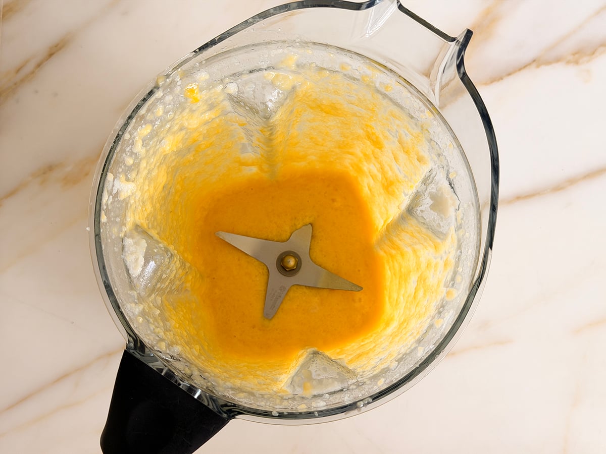 egg and lemon mixture in a blender