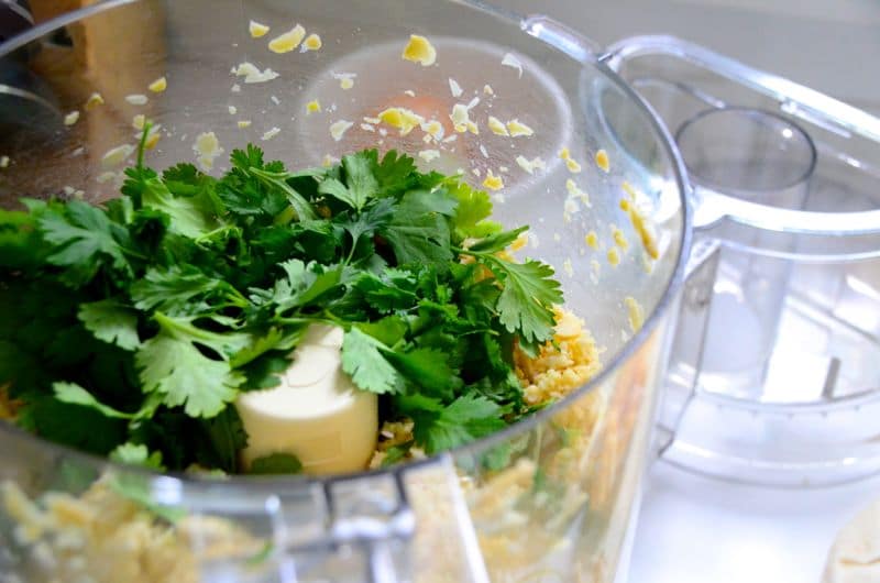 Falafel herbs in processor, Maureen Abood