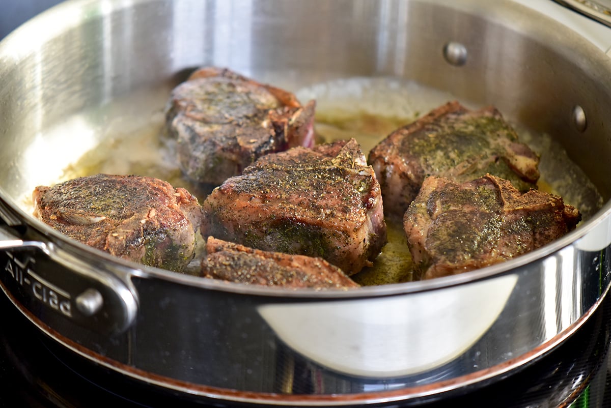 pan seared lamb chops in a pan