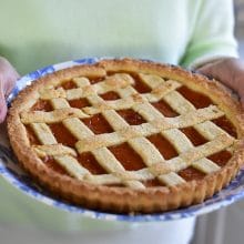Apricot Tart with a lattice top, in Mom's hands
