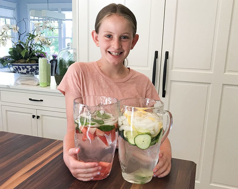 Infused water with watermelon, cucumber, lemon and mint