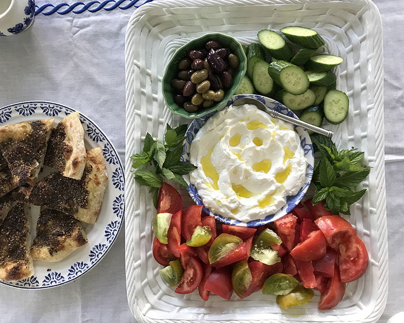 Lebanese breakfast with zaatar flatbread