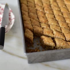 Baklawa cut from the finished pan, Maureen Abood