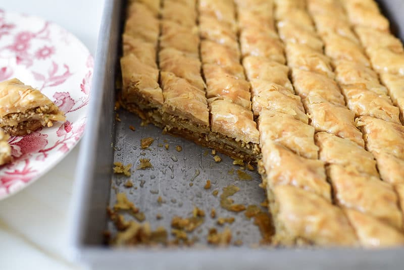 Nut-free baklawa in a pan, Maureen Abood