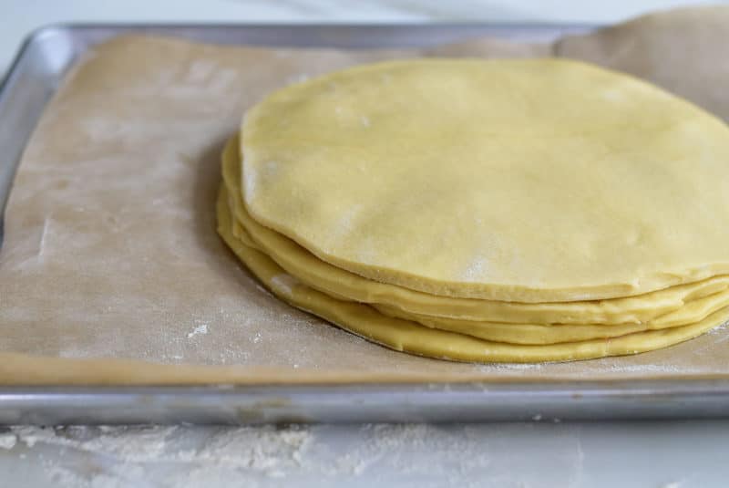 Brioche dough rounds in a stack, Maureen Abood