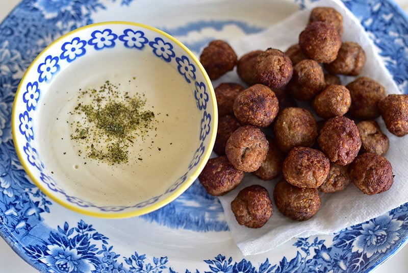 Kibbeh Bites with tahini dipping sauce, Maureen Abood