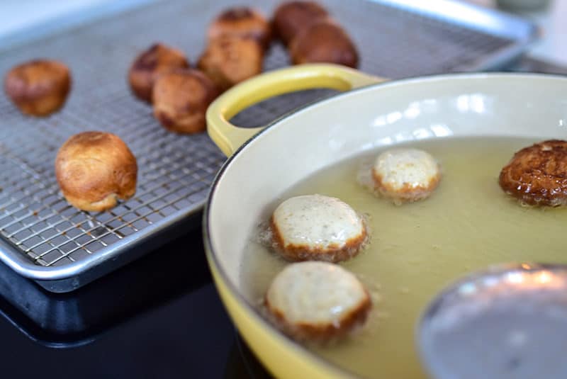 Lebanese zalabia donuts in the frying pan