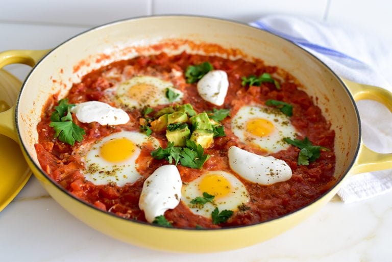 Shakshuka with labneh, za'atar and avocado