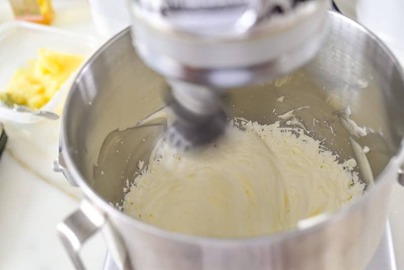 Whipped butter in the mixer for graybeh butter cookies