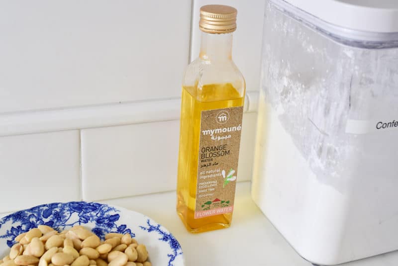 Lebanese orange blossom water on the counter for baking