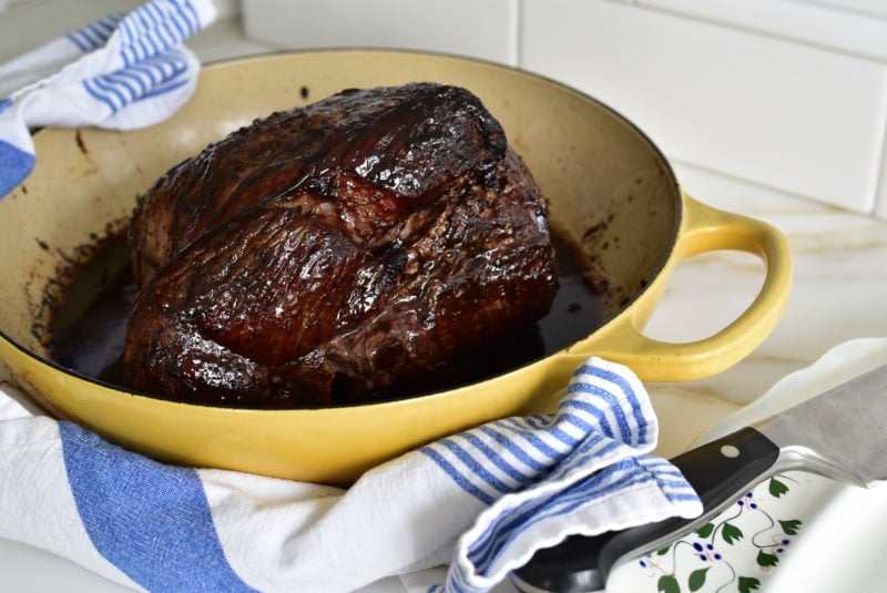 Pomegranate glazed leg of lamb