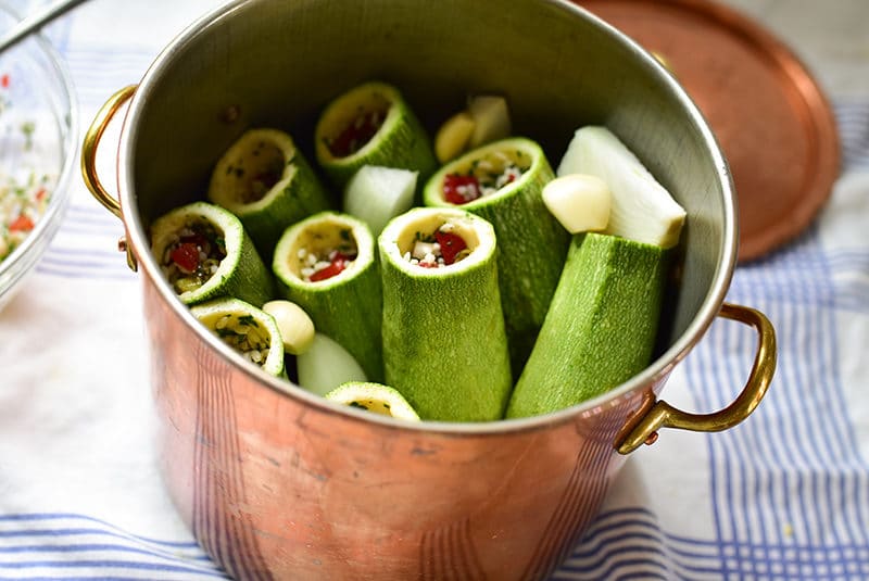 Vegetarian stuffed koosa in a pot