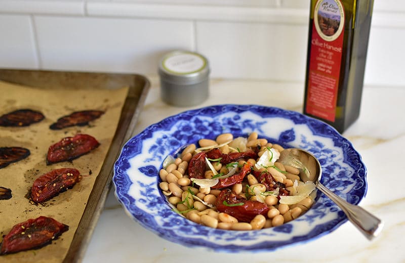 White beans with zaatar roasted tomatoes and olive oil