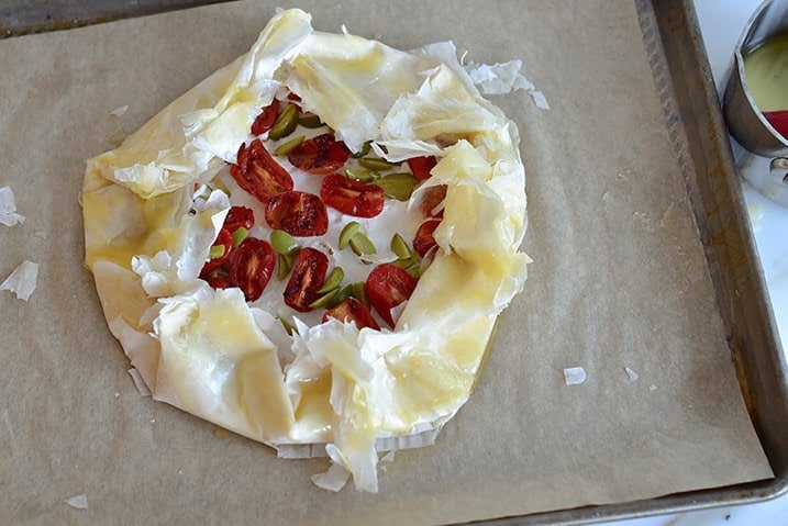 Assembled phyllo galette before baking