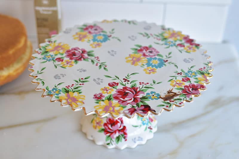 Rose painted footed cake plate