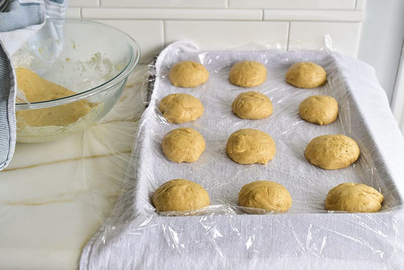 Dough balls in a blanketed sheet pan