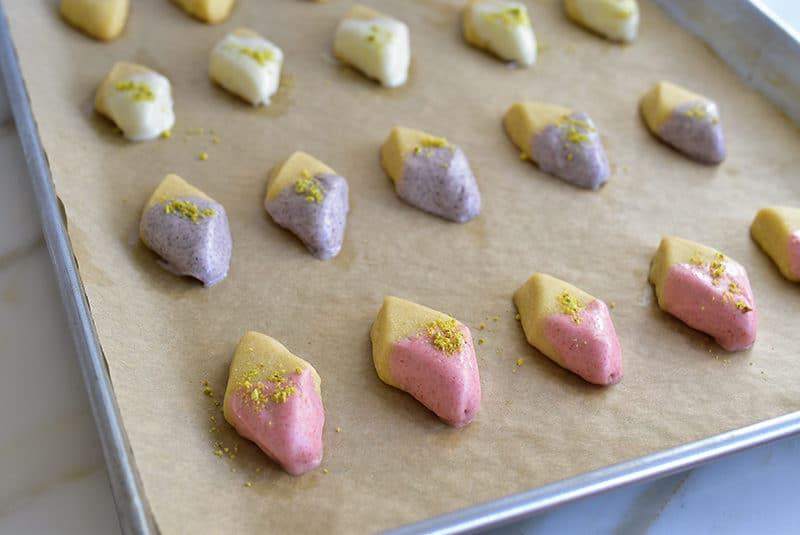 Shortbread cookies dipped in white chocolate