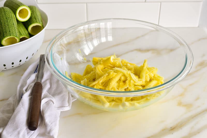 Koosa cores in a bowl on the counter.