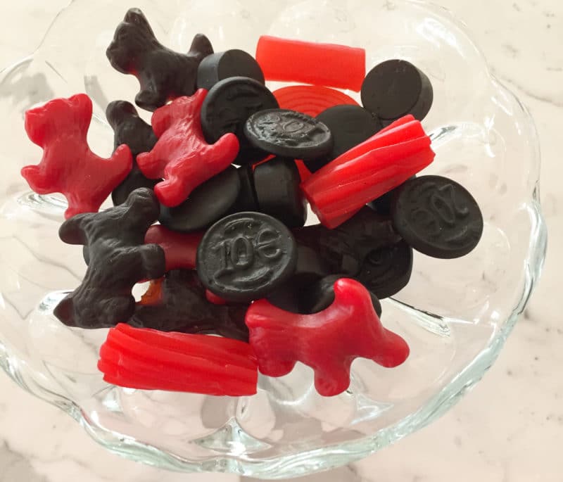 Licorice scottie dogs in a bowl