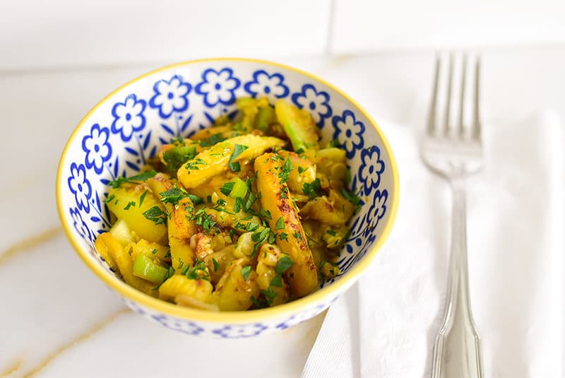 Sauteed squash cores in a little bowl