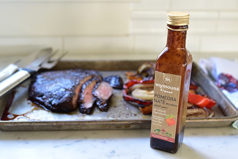 pomegranate molasses with marinated flank steak and vegetables