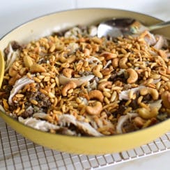 Mixed Nut Rice Pilaf in a yellow baking dish