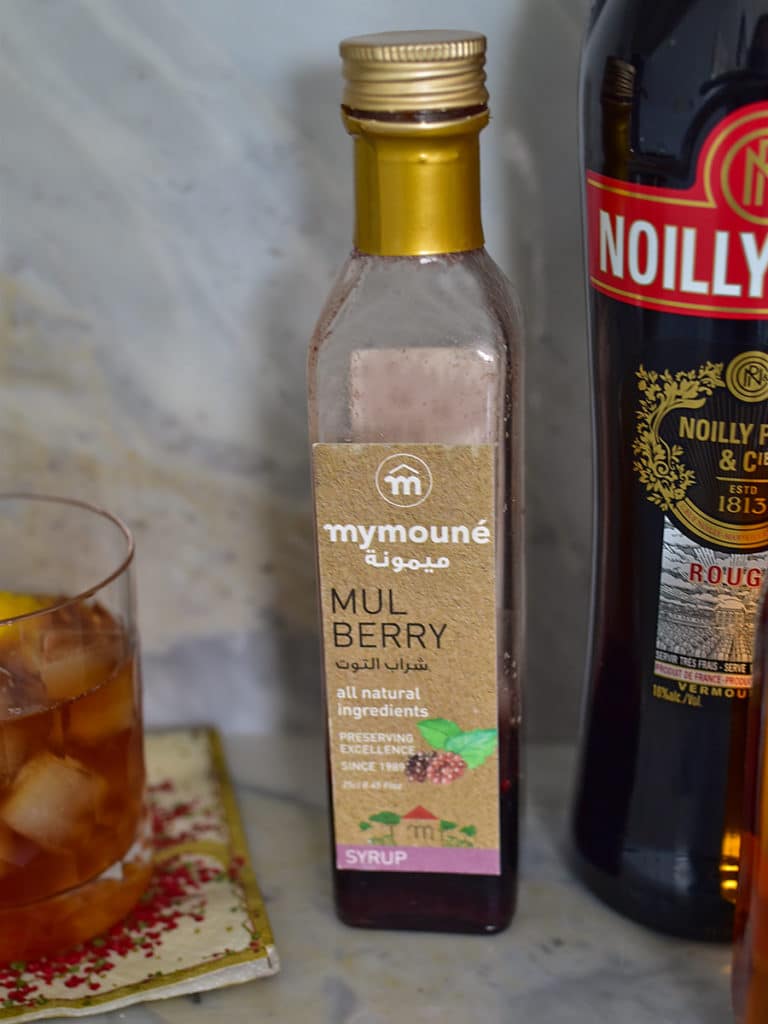 Mulberry syrup on a marble bar