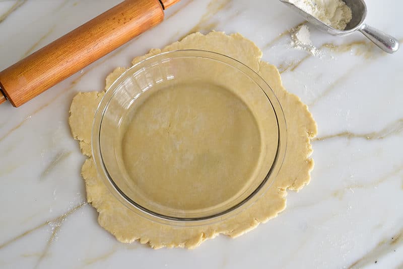 Pie plate over pie dough rolled out