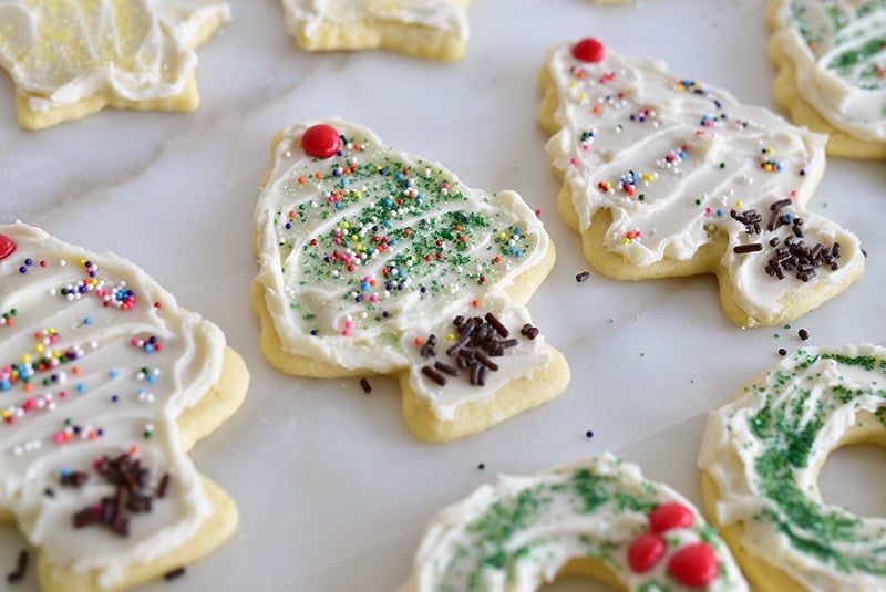 Flat Lay With Christmas Cookies On Baking Pan Christmas Wreath And