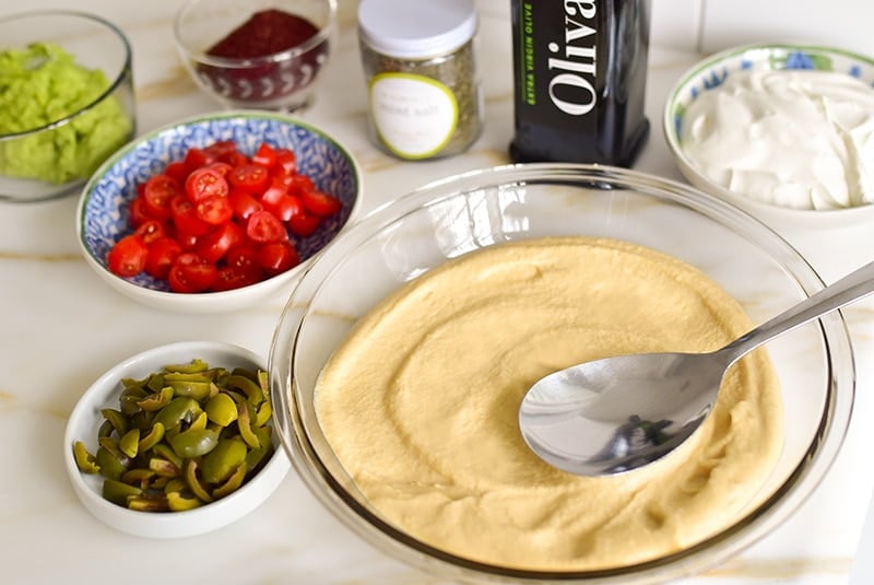 Hummus with trimmings for 7 layer dip