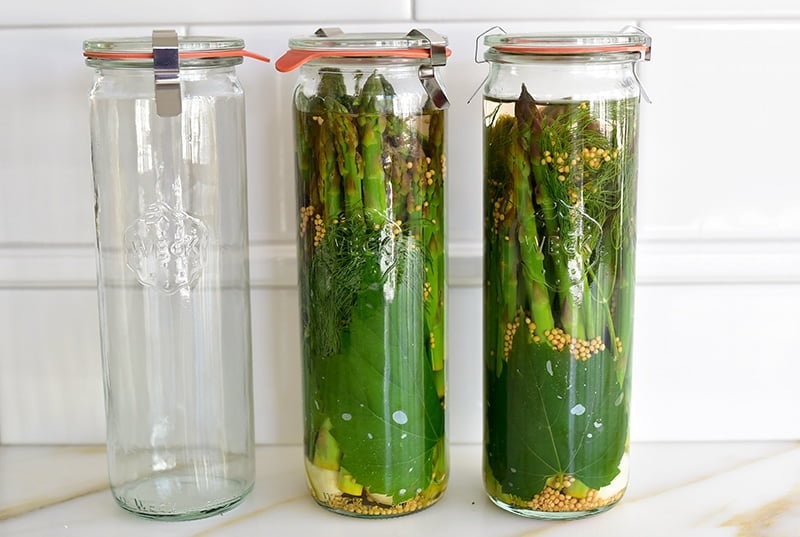 Tall Olive Jars w/ White Lids, Pickling