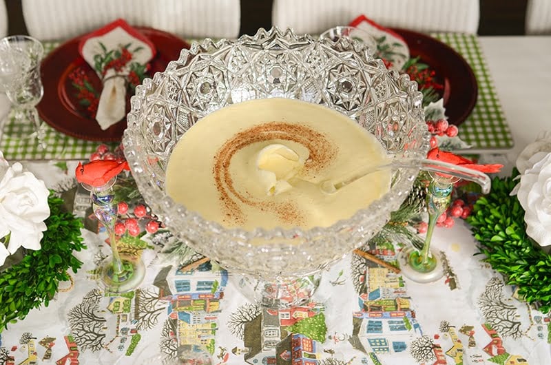 Eggnog with cinnamon swirl in a crystal punch bowl