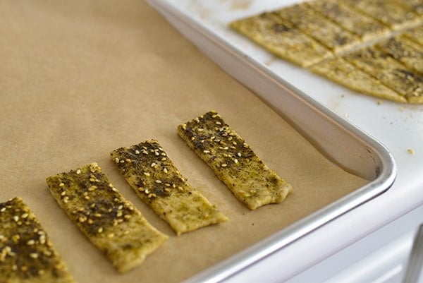 Cracker dough on a sheet pan