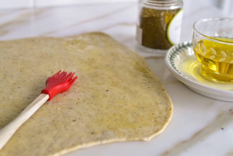 Dough coated with olive oil for crackers