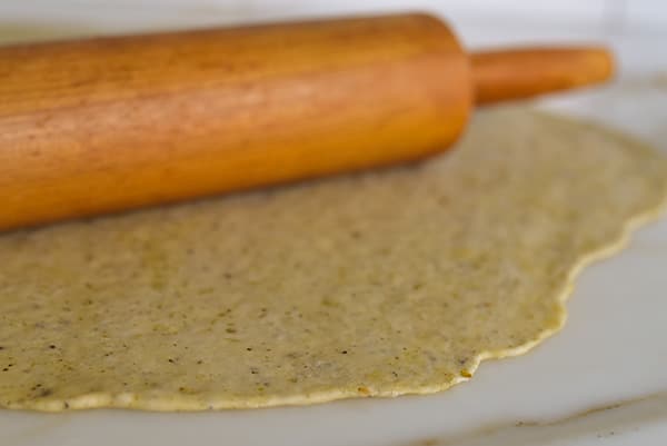 Dough rolled thin for crackers