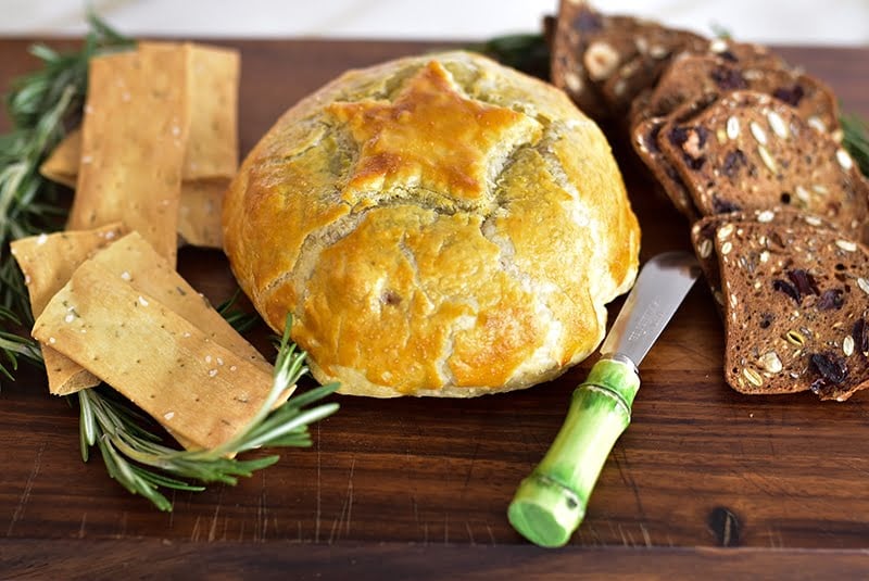 Baked Brie on a wood board