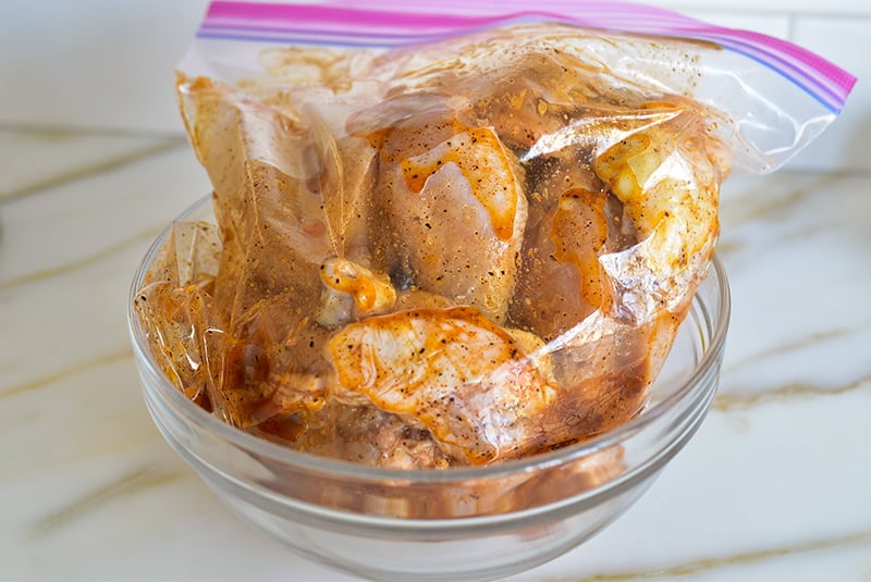 Zip lock bag of marinated chicken