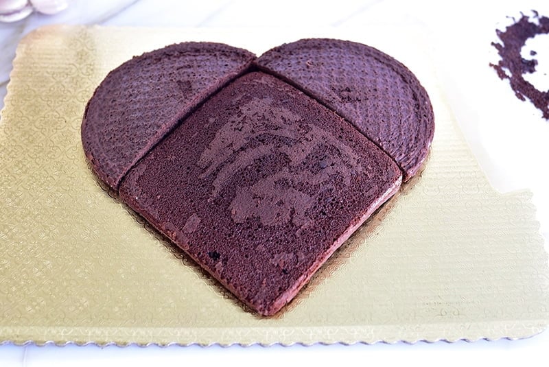 Heart cake assembled from 8" pans